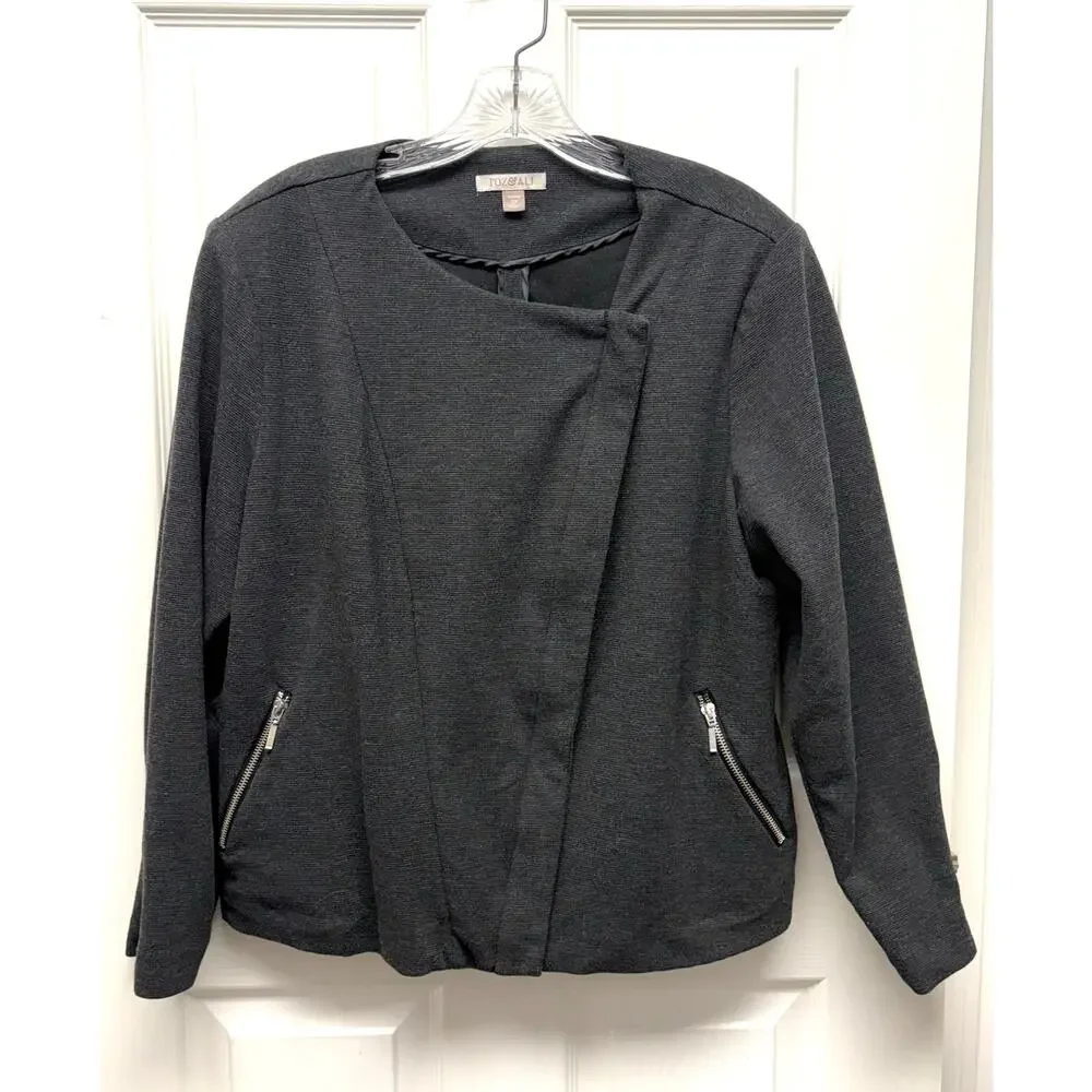 Roz & Ali Jacket Women’s 2X Charcoal Moto Ponte Knit Zipper Plus Size